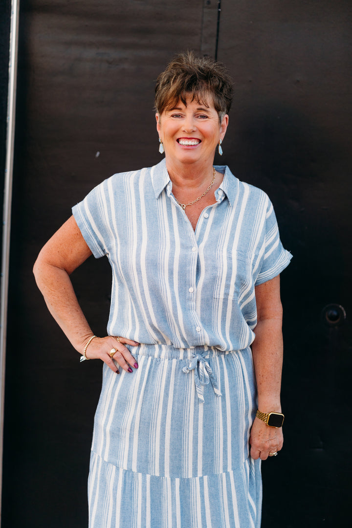 Thread & Supply: Benny Shirt in Ivory Blue Stripe