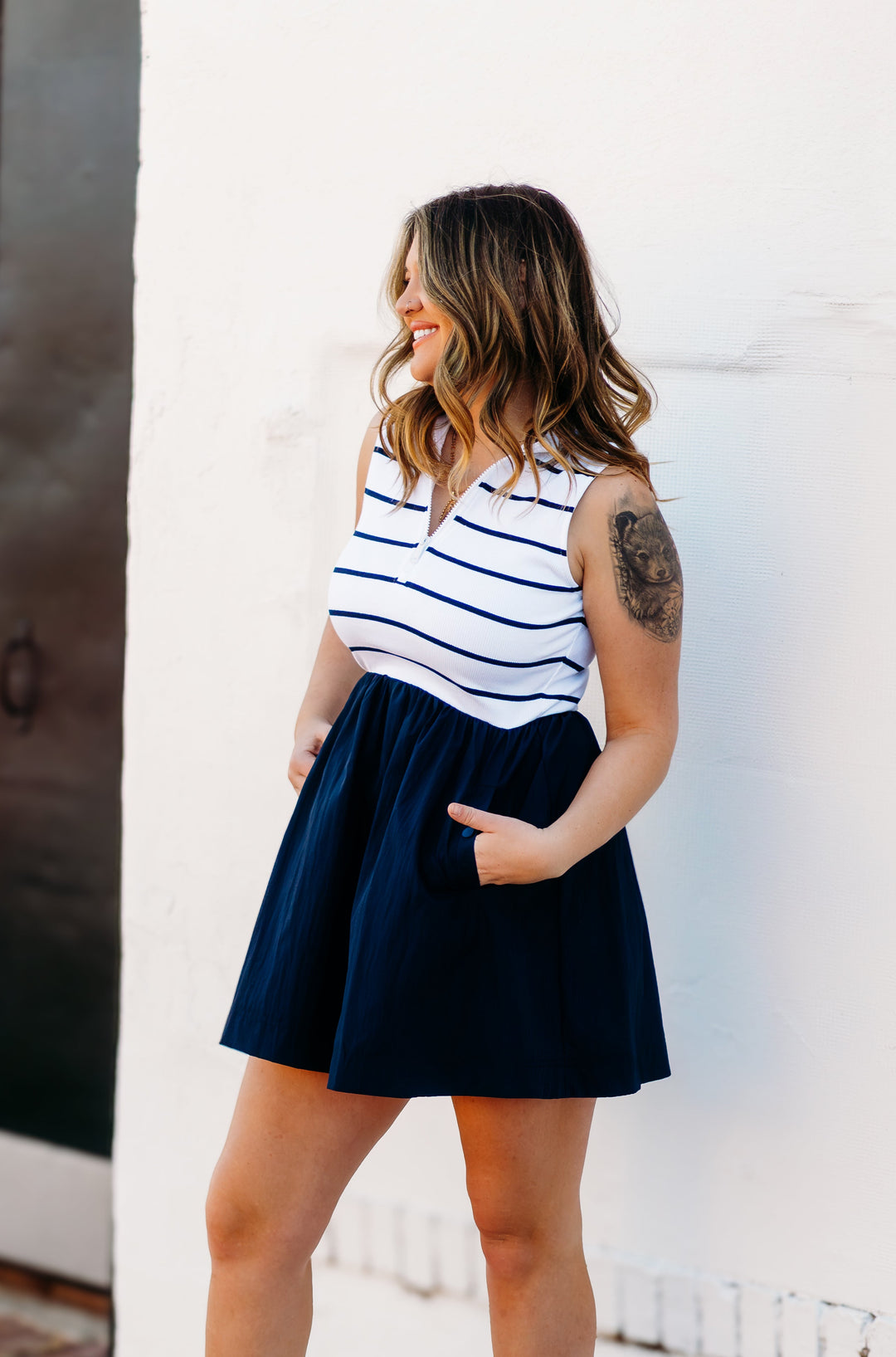 Steve Madden: Lyon Dress in Navy Stripe