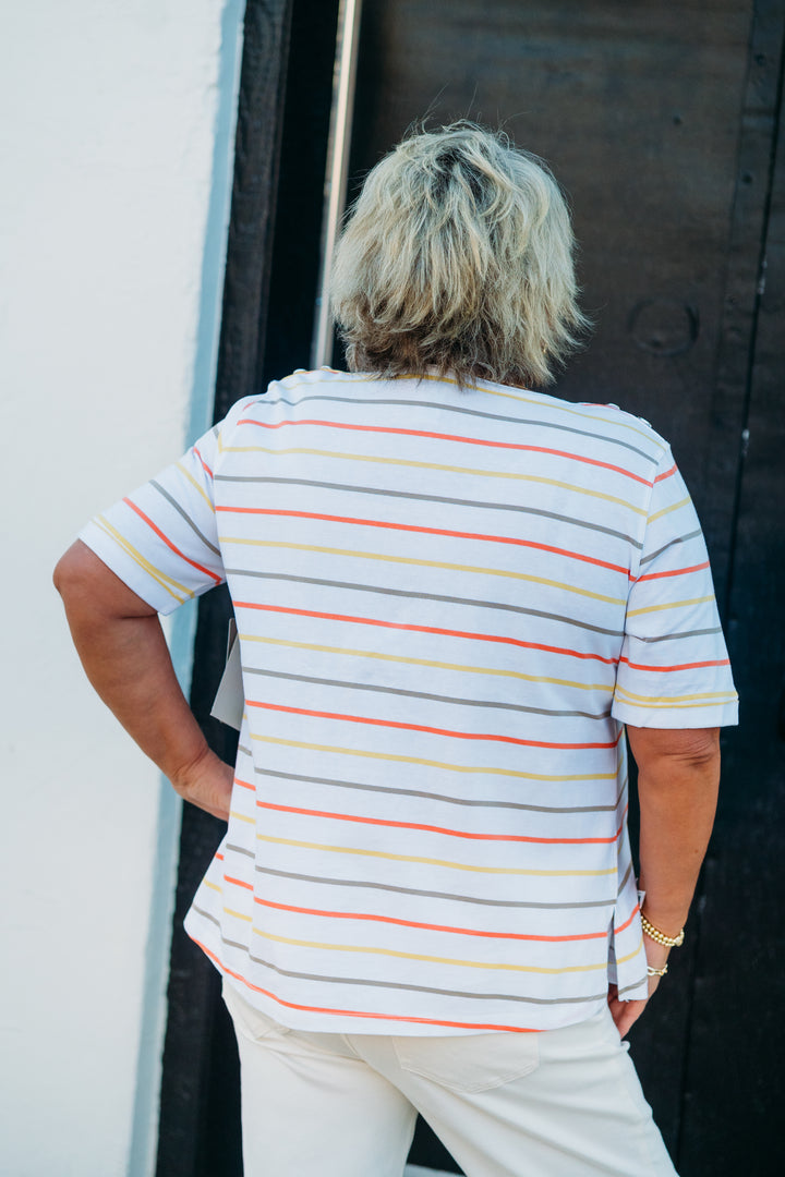 Multiples: (Island Tropics) Cuffed Elbow Sleeve Bateau Stripe Jersey Knit Top Multi M25308TM