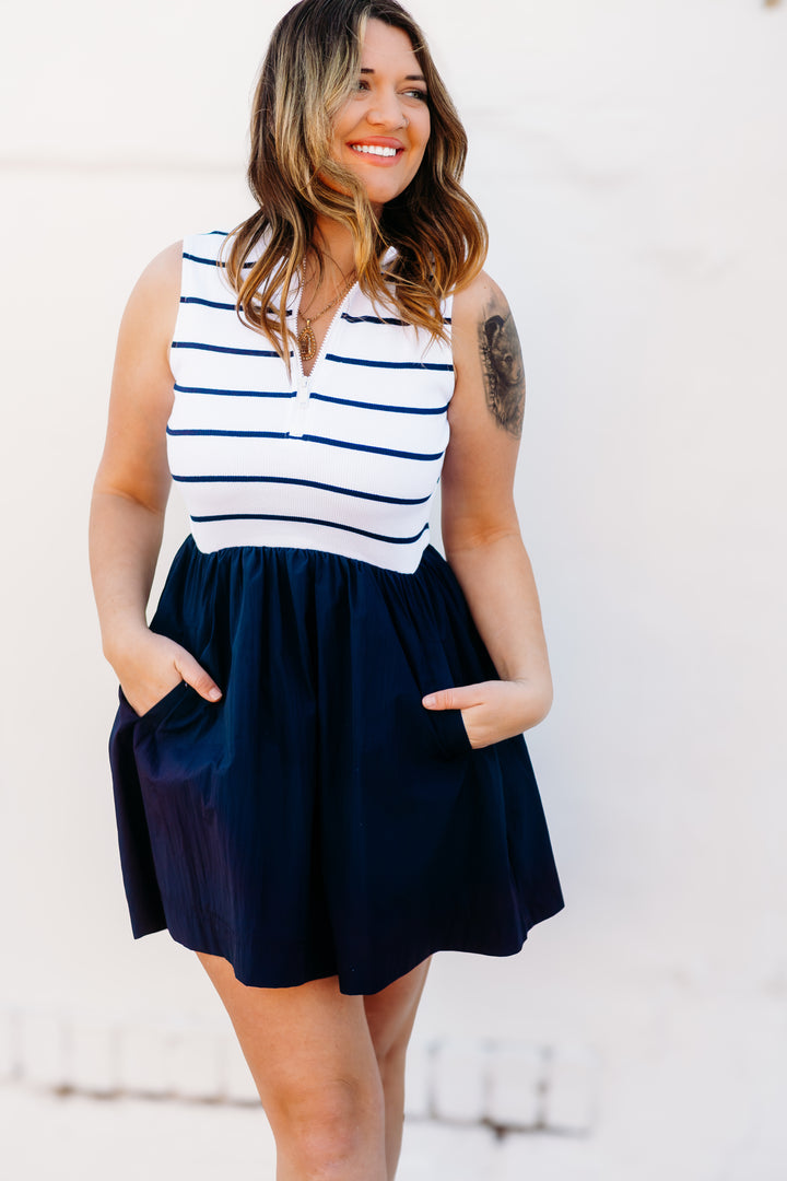 Steve Madden: Lyon Dress in Navy Stripe