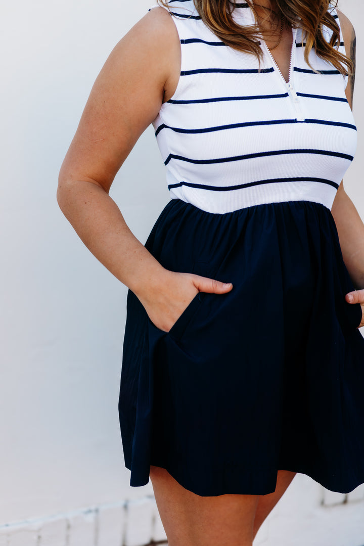 Steve Madden: Lyon Dress in Navy Stripe