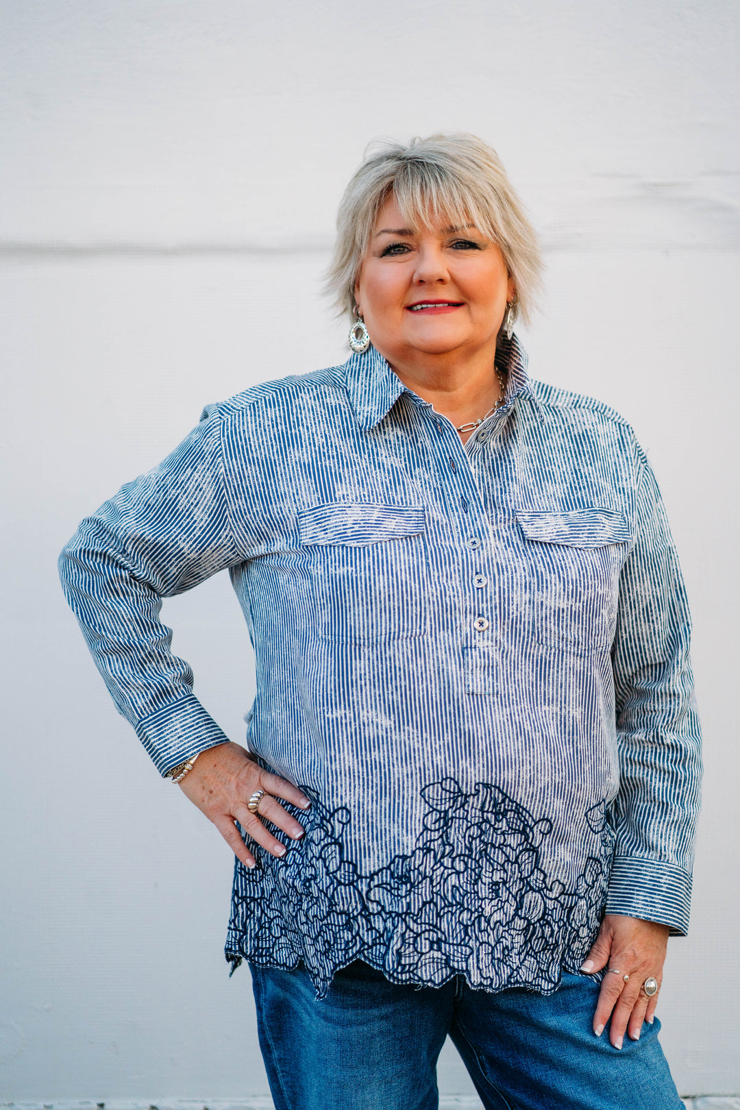 Tru Luxe: Stripe Popover With Border & Cut Outs