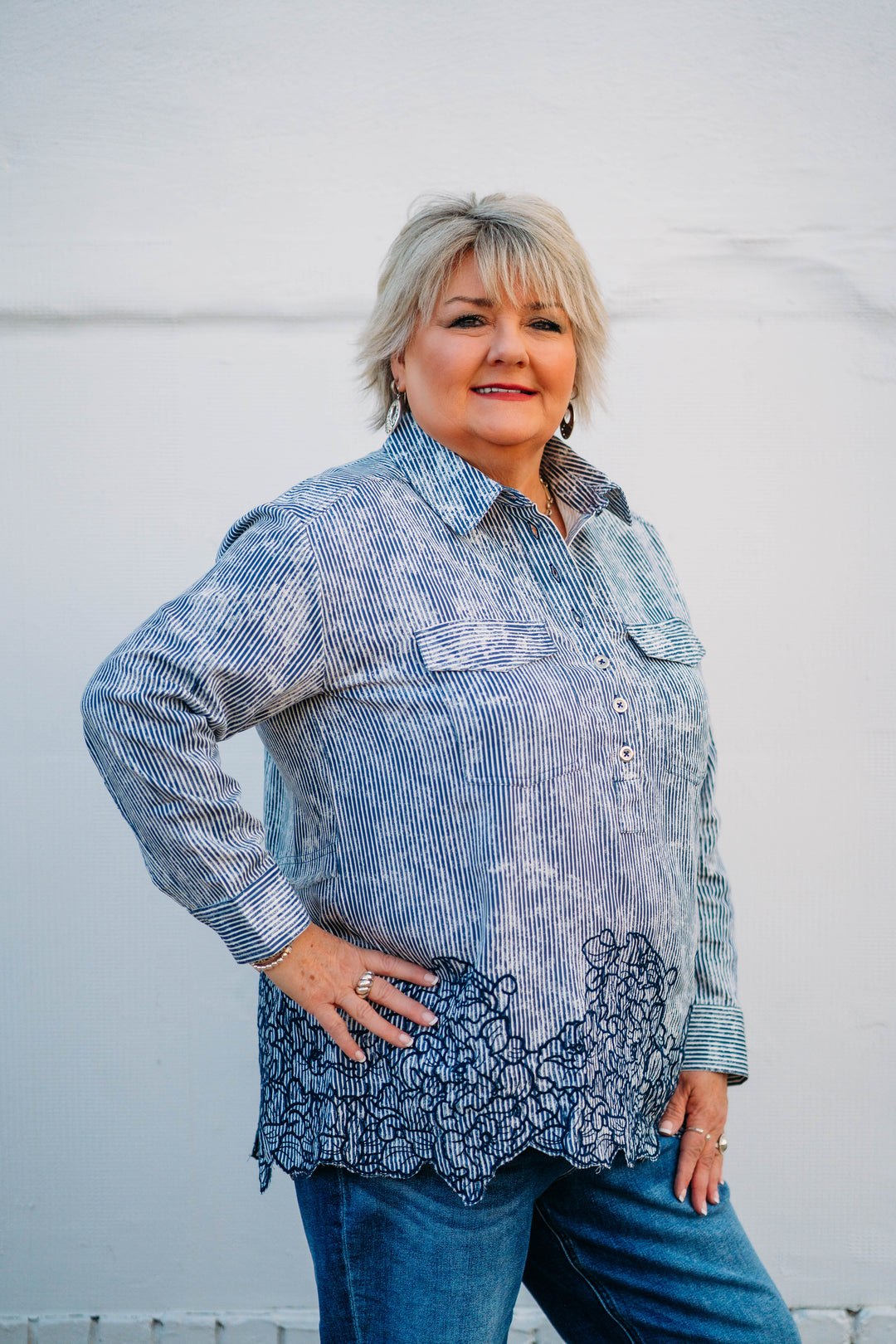 Tru Luxe: Stripe Popover With Border & Cut Outs