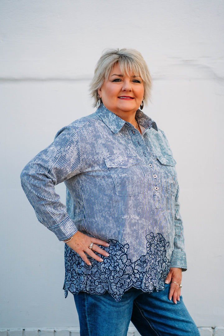 Tru Luxe: Stripe Popover With Border & Cut Outs