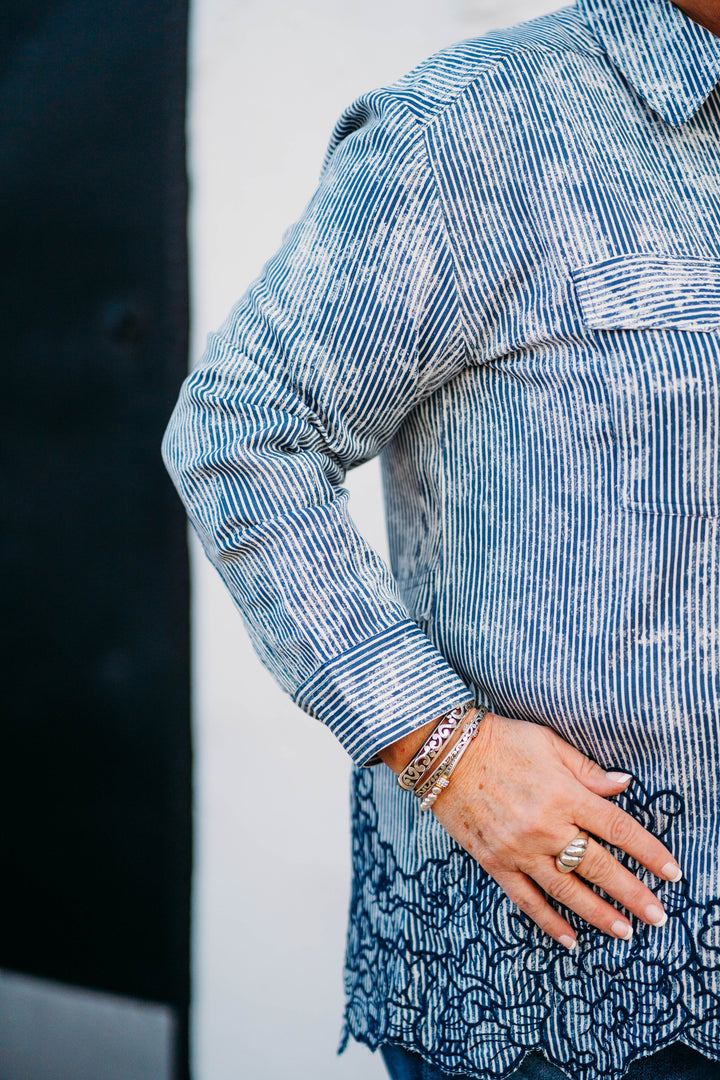 Tru Luxe: Stripe Popover With Border & Cut Outs