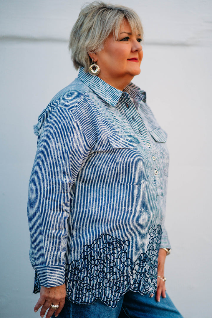 Tru Luxe: Stripe Popover With Border & Cut Outs