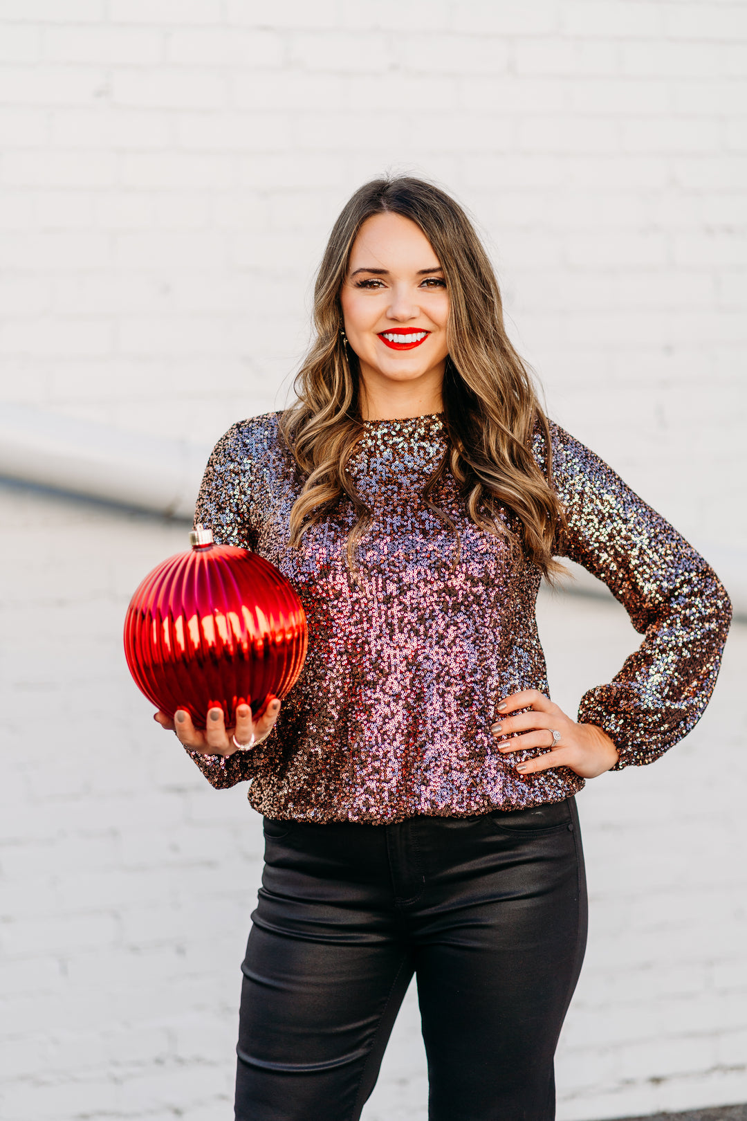 Karen Kane: Sequin Boatneck Top in Copper 3L30500