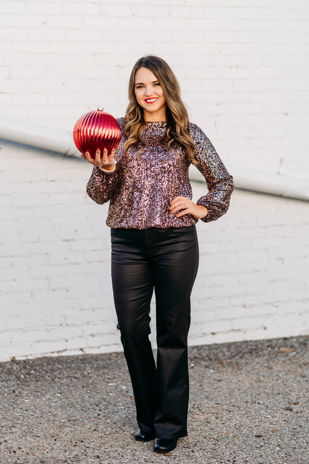 Karen Kane: Sequin Boatneck Top in Copper 3L30500