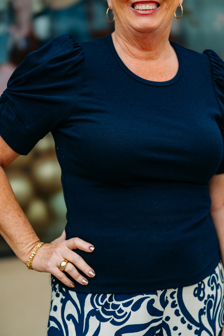 Karen Kane: Twist Sleeve Tee in Navy 1L05527