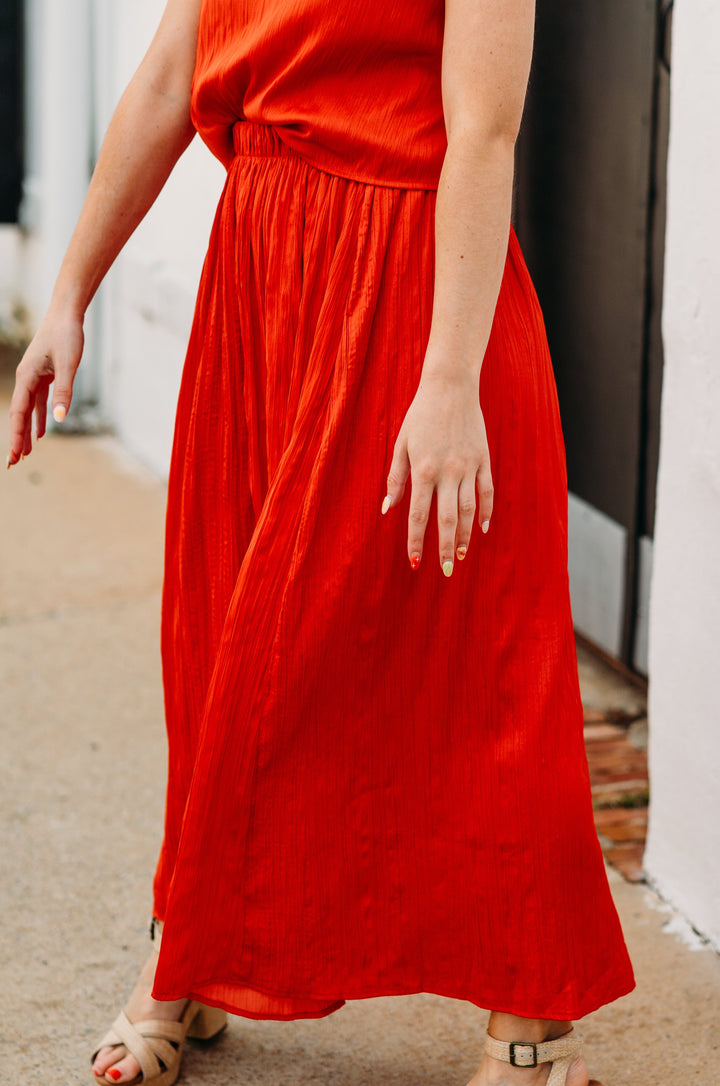 Z Supply: Nicoline Crinkle Midi Skirt in Cabana Red