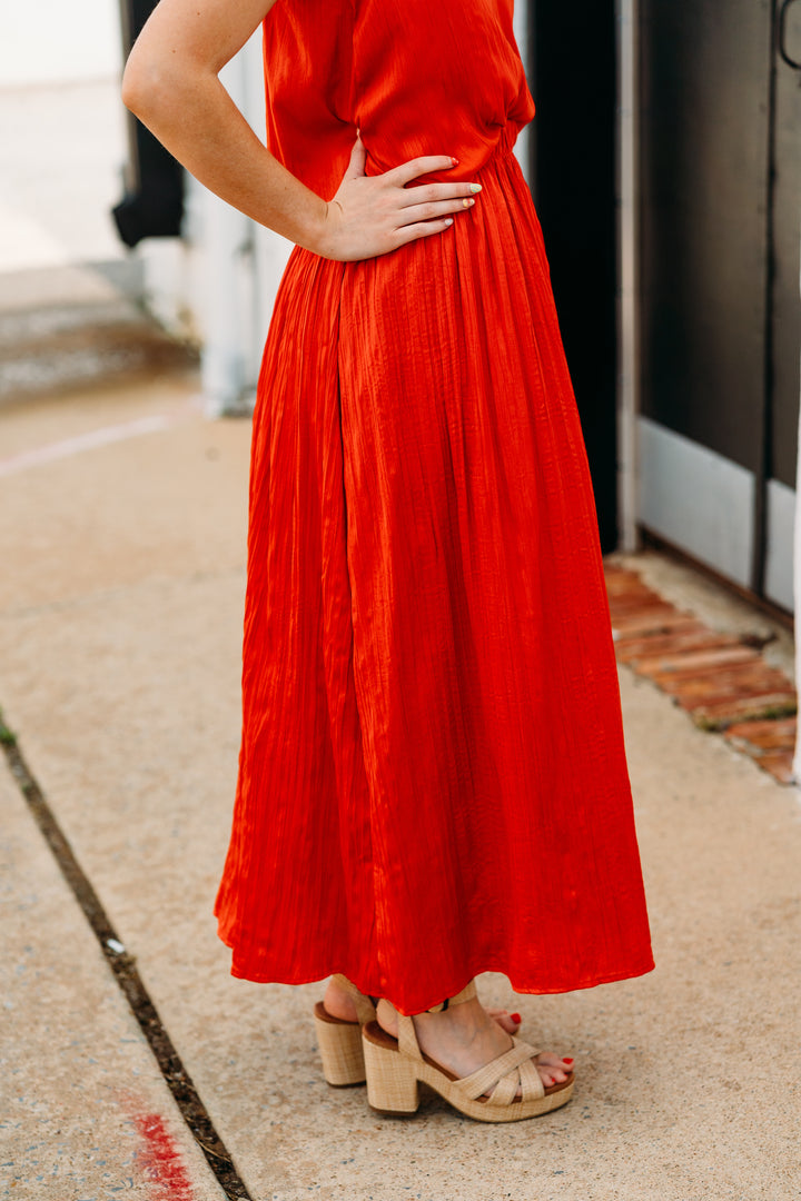 Z Supply: Nicoline Crinkle Midi Skirt in Cabana Red