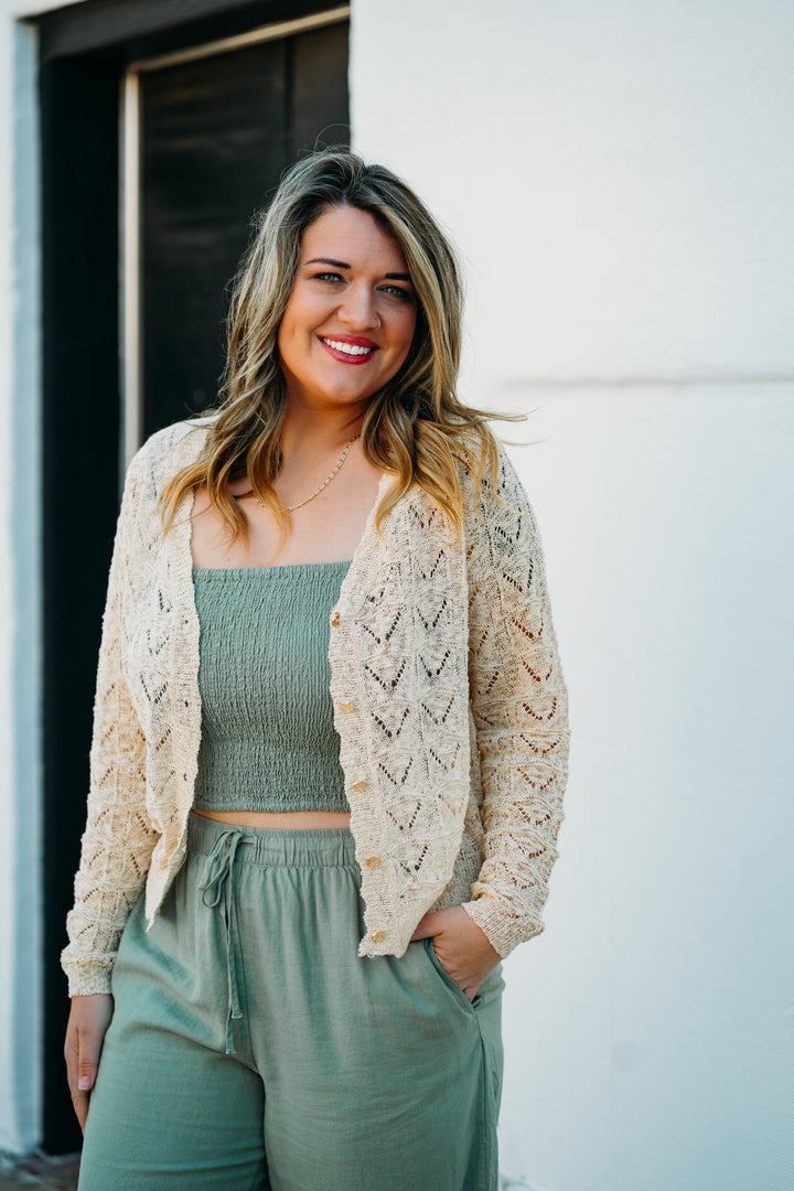 Esqualo: Fancy Knit Cardigan in Light Sand 02210