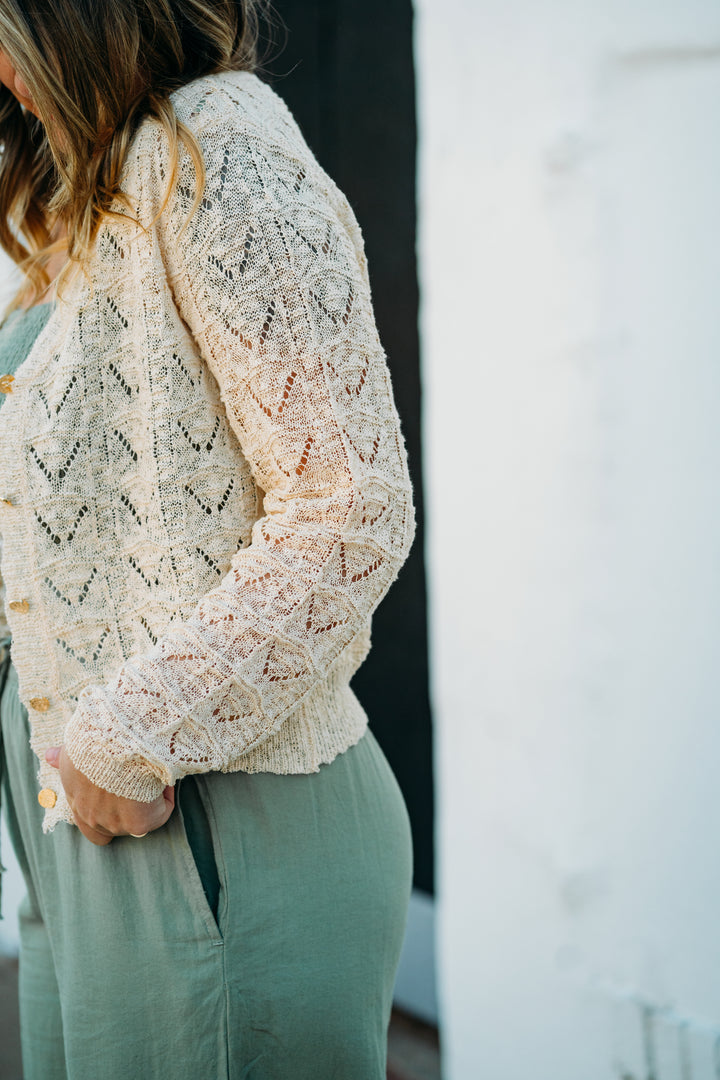 Esqualo: Fancy Knit Cardigan in Light Sand 02210