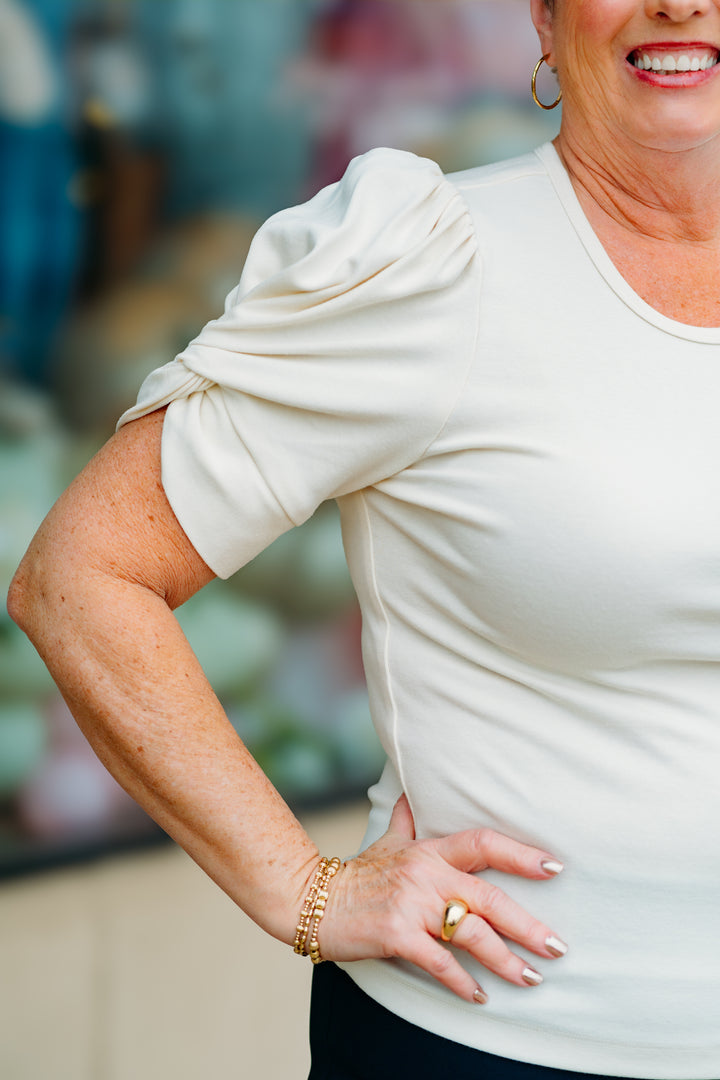 Karen Kane: Twist Sleeve Tee in Cream 1L05527
