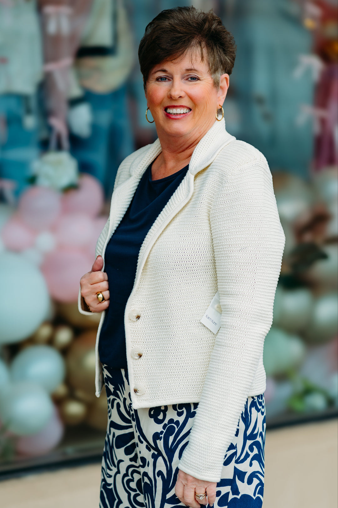 Karen Kane: Button Up Blazer Sweater in Cream