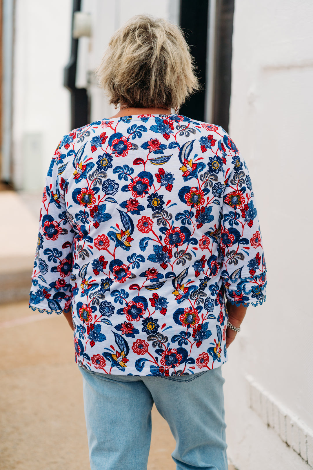 Multiples: (Liberty) Scoop Neck Print Top With Lace Trim M25512TM