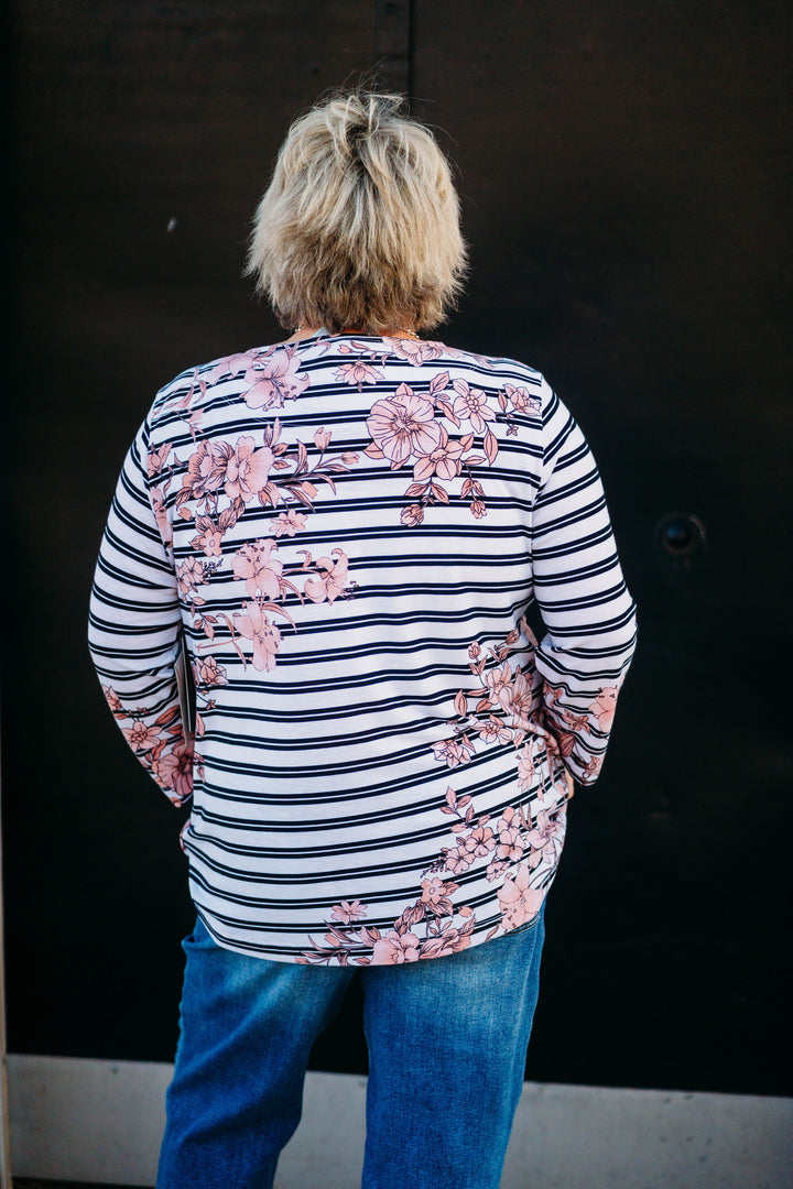 Multiples: 3/4 Sleeve Bateau Side Top in Multi M15608TM