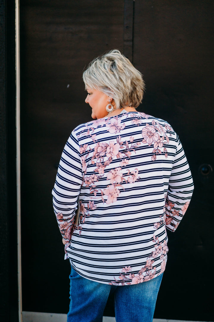 Multiples: 3/4 Sleeve Bateau Side Top in Multi M15608TM