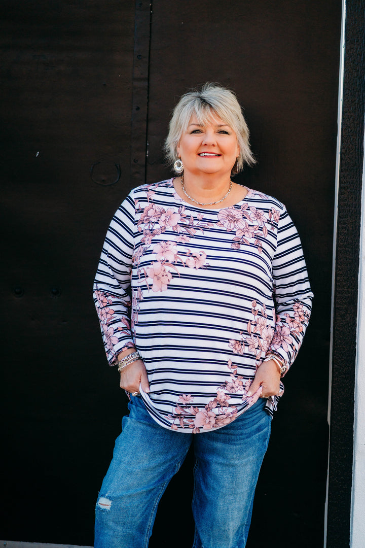 Multiples: 3/4 Sleeve Bateau Side Top in Multi M15608TM