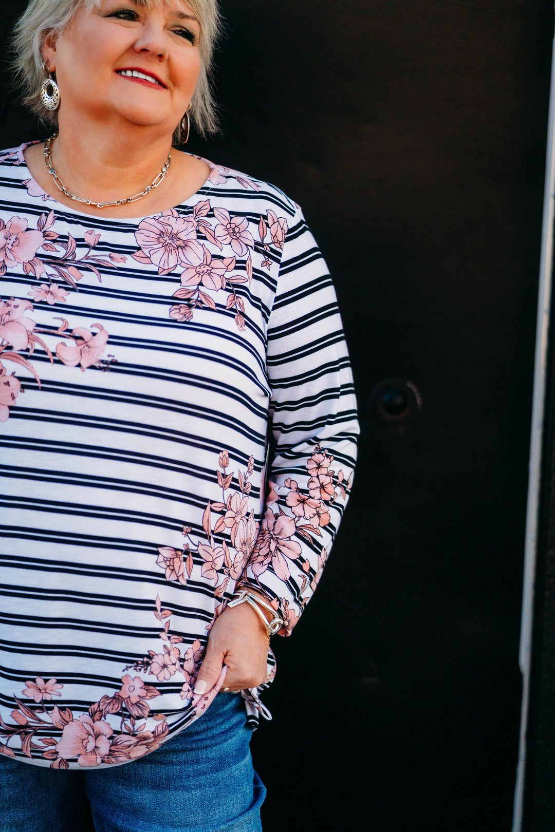 Multiples: 3/4 Sleeve Bateau Side Top in Multi M15608TM