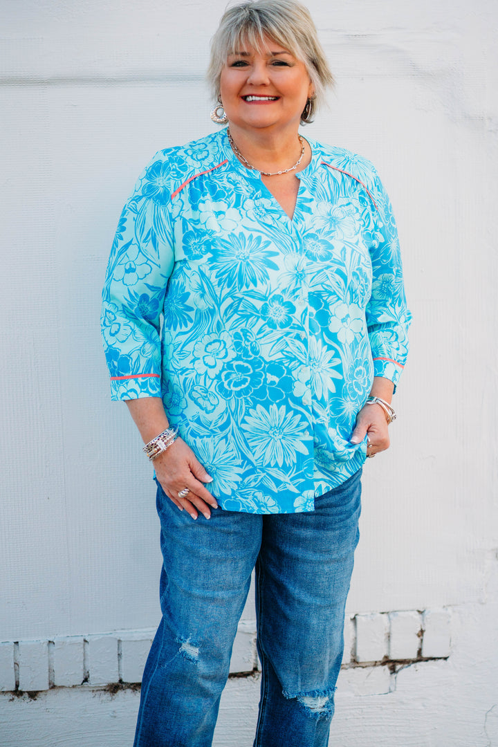 French Dressing Jeans: Bicolor Floral Top 7618397