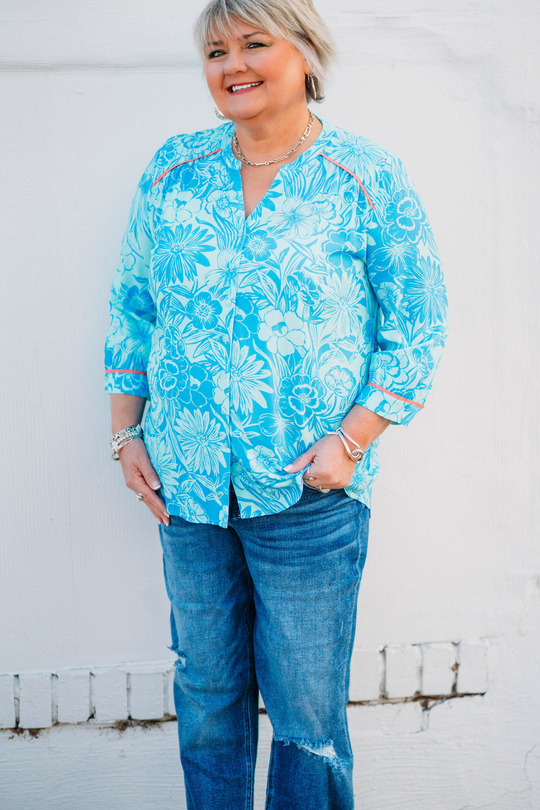 French Dressing Jeans: Bicolor Floral Top 7618397