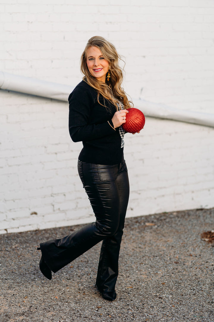 Liverpool: Long Sleeve Crew Neck Blocked Sweater in Black & White Houndstooth