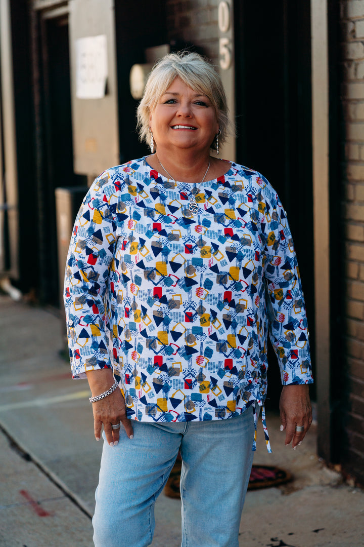 Multiples: (Liberty) Multi 3/4 Sleeve Drop Shoulder Bateau Top M25505TM