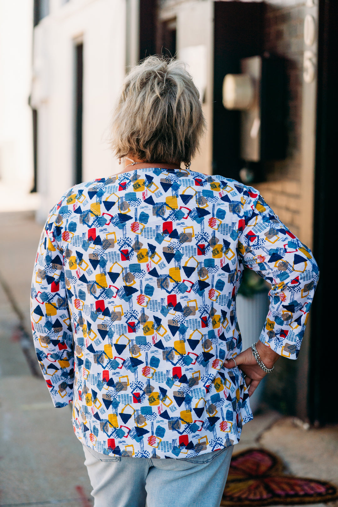 Multiples: (Liberty) Multi 3/4 Sleeve Drop Shoulder Bateau Top M25505TM