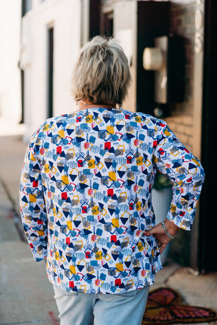 Multiples: (Liberty) Multi 3/4 Sleeve Drop Shoulder Bateau Top M25505TM