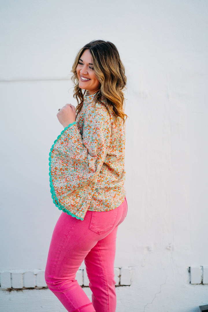 Sister Mary: Luz Coral Floral Top
