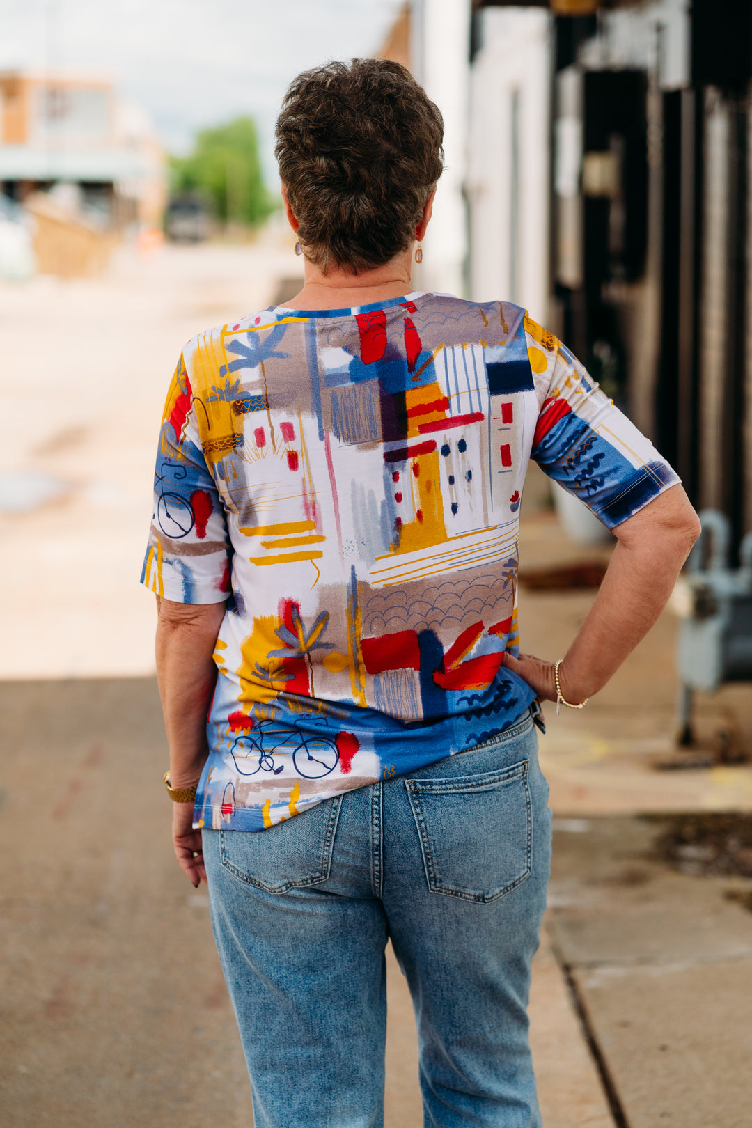 Multiples: (Liberty) 3/4 Sleeve Scoop Embellished Placement Top in Multi M25507TM