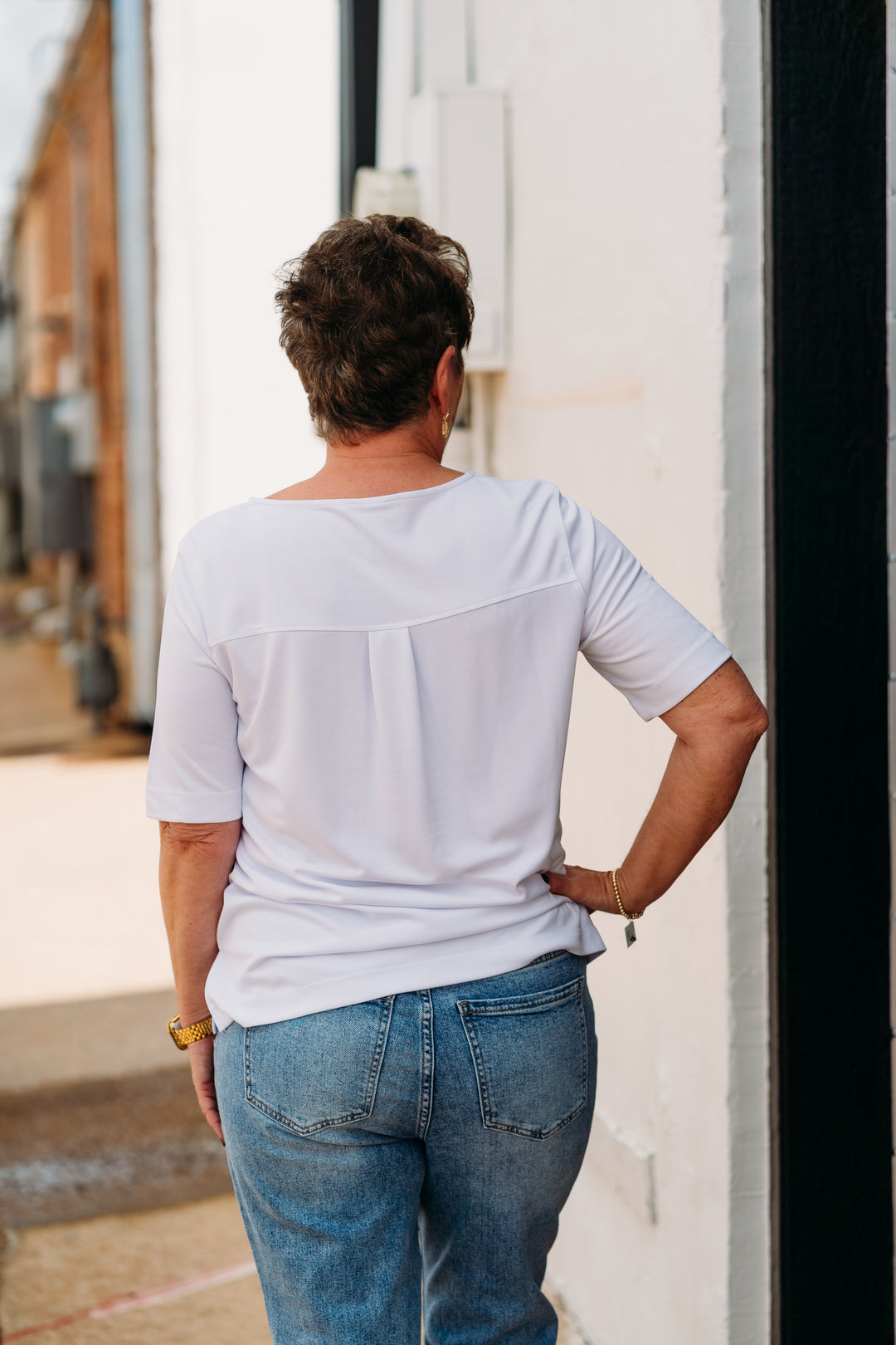 Multiples: (Liberty) Elbow Sleeve Solid Comfort Knit in White M25102TM