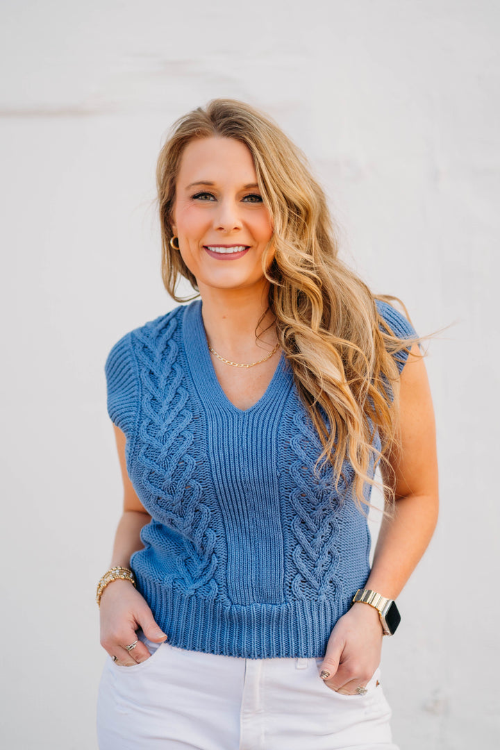 Another Love: Emberly Knit Top in Stormy Blue