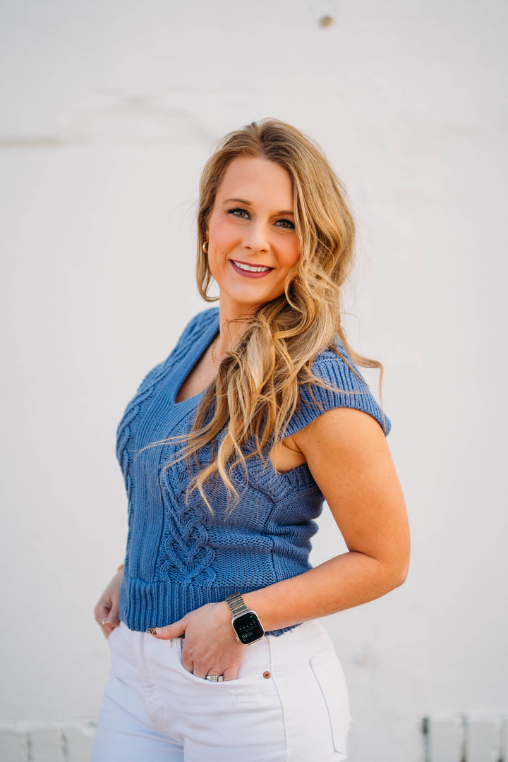 Another Love: Emberly Knit Top in Stormy Blue