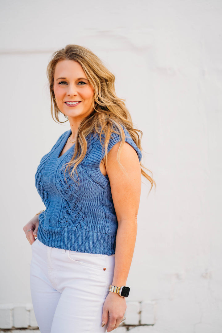 Another Love: Emberly Knit Top in Stormy Blue