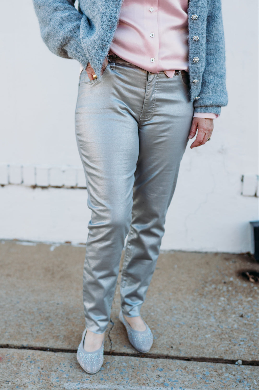 Kut: Charlize High Rise Fab Ab Cigarette Leg Raw Hem in Dark Silver