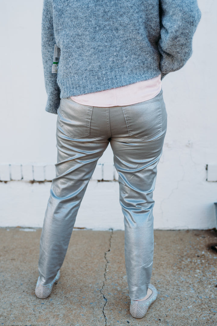 Kut: Charlize High Rise Fab Ab Cigarette Leg Raw Hem in Dark Silver