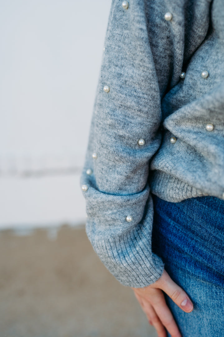 Karen Kane: Pearl Crewneck Sweater in Light Heather Grey
