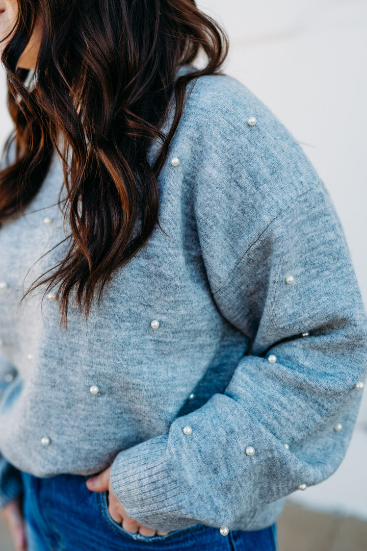 Karen Kane: Pearl Crewneck Sweater in Light Heather Grey