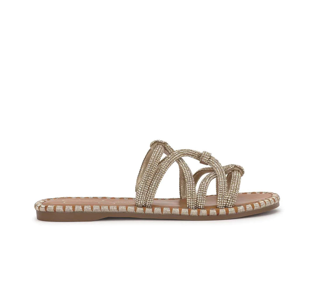Jessica Simpson: Briellea Embellished Sandal in Champagne Shimmer Sand
