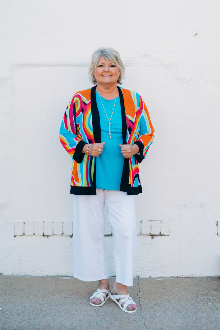 Multiples: (Fiesta) 3/4 Sleeve Onionskin Jacket in Multi M25202JM