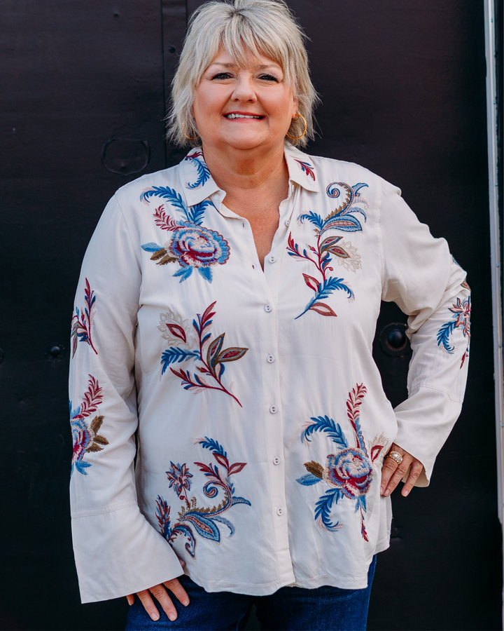 Johnny Was: Vintage Button Down Shirt in Shell