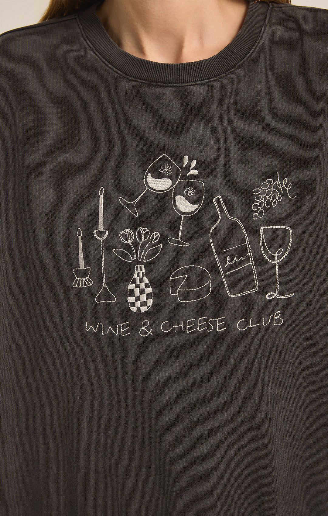 Z Supply: Wine Club Sunday Sweatshirt in Black Sand