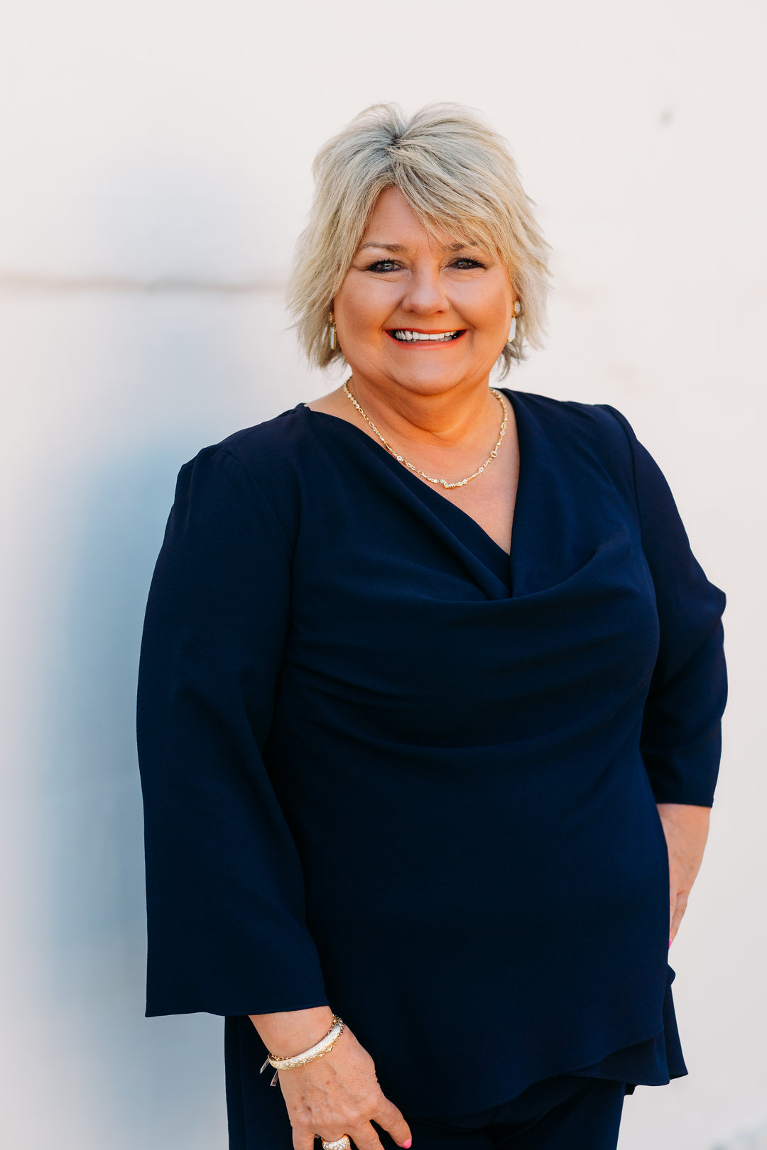 Joseph Ribkoff: Woven Cowl Neck Flared Top in Midnight Blue 241309