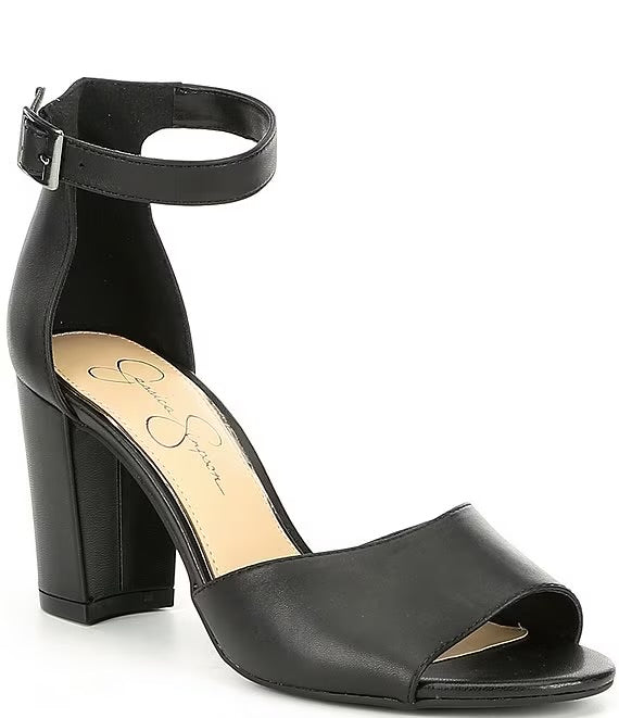 Jessica Simpson: Sherron Leather Ankle Strap Heel in Black - The Vogue Boutique