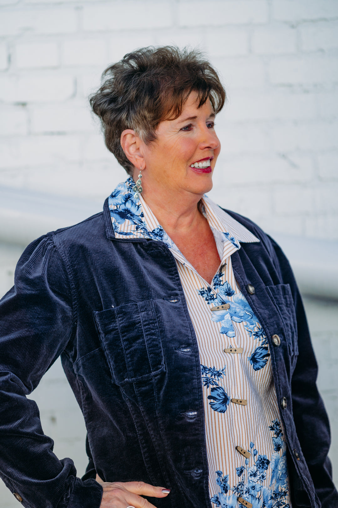 Multiples: Turn-Up Cuff 3/4 Sleeve Shirt in Multi M15307BM