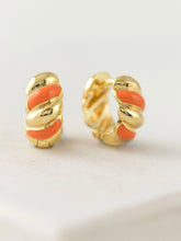 Load image into Gallery viewer, Lovers Tempo: Croissant Enamel Huggie Hoops Earrings in Gold/Orange
