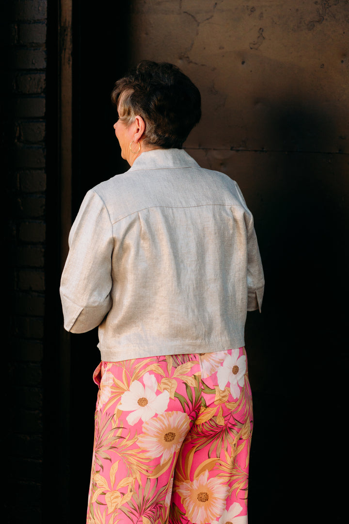 Joseph Ribkoff: Foiled Linen Blend Short Sleeve Boxy Jacket