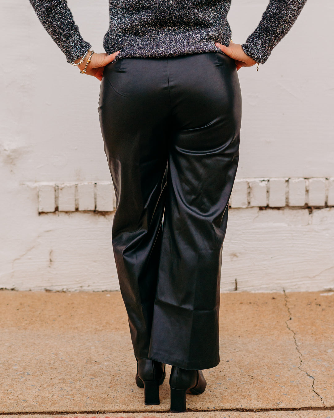 Another Love: Sparkle Leather Jeans in Black